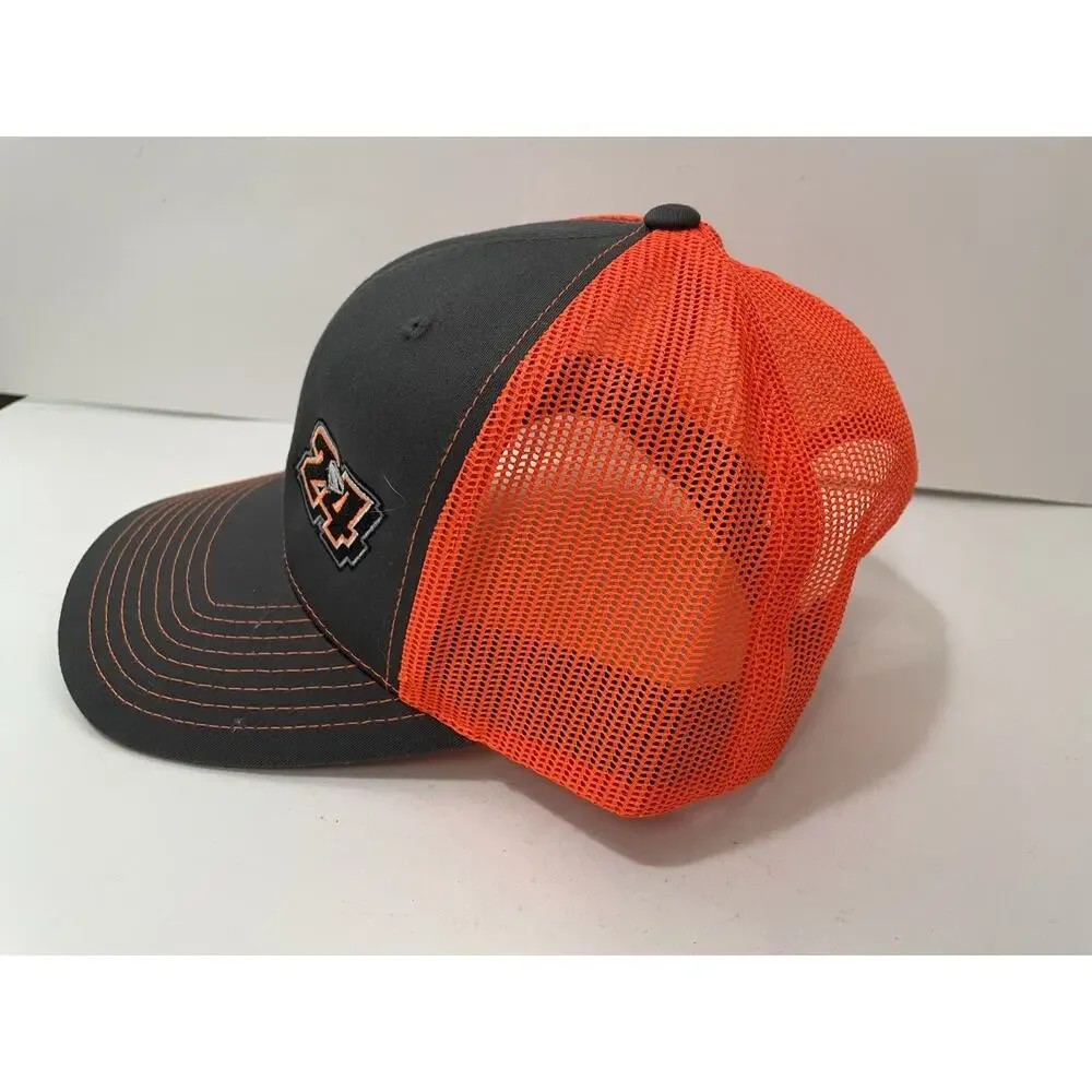 Richardson 112 Trucker SnapBack Hat Gray Orange Mesh #24 Racing Embroidered Cap